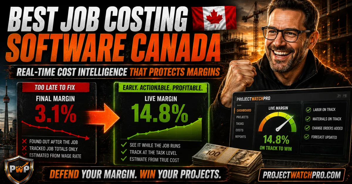 Canada's top-awarded job costing software 2026 — ProjectWatchPRO real-time cost intelligence dashboard
