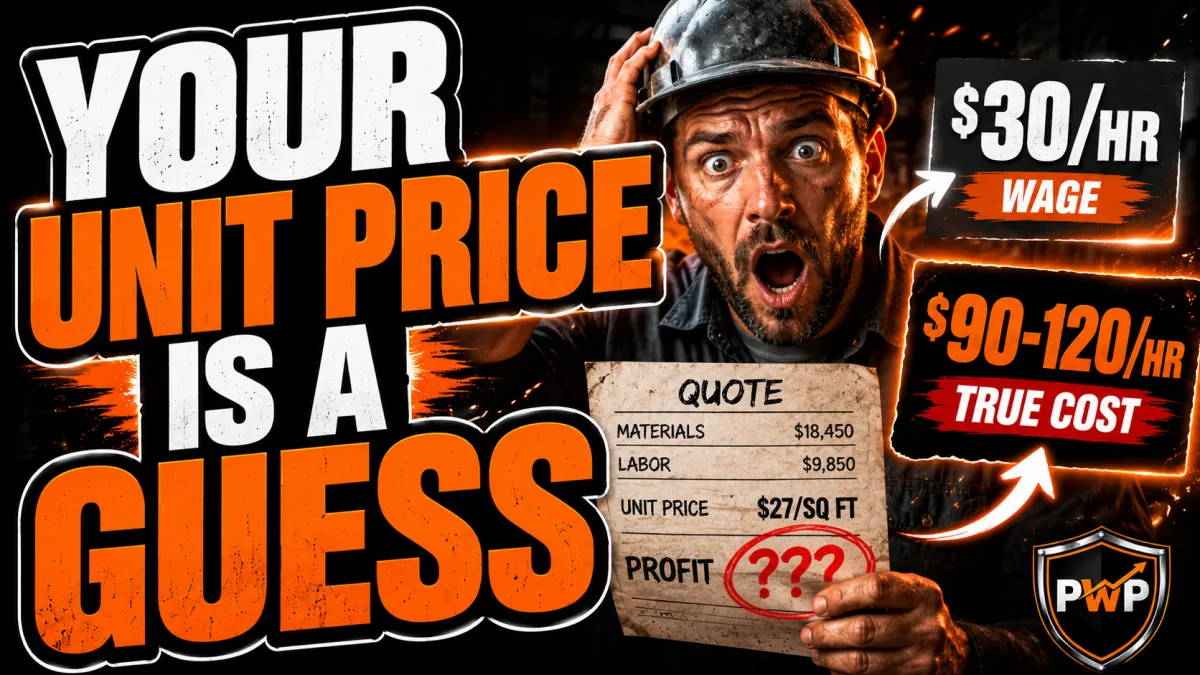 Trade contractor reviewing a quote on a clipboard with crew visible in background — unit price trap illustration for ProjectWatchPRO