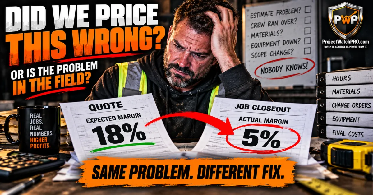 Construction owner comparing estimated vs actual labor cost after job closeout