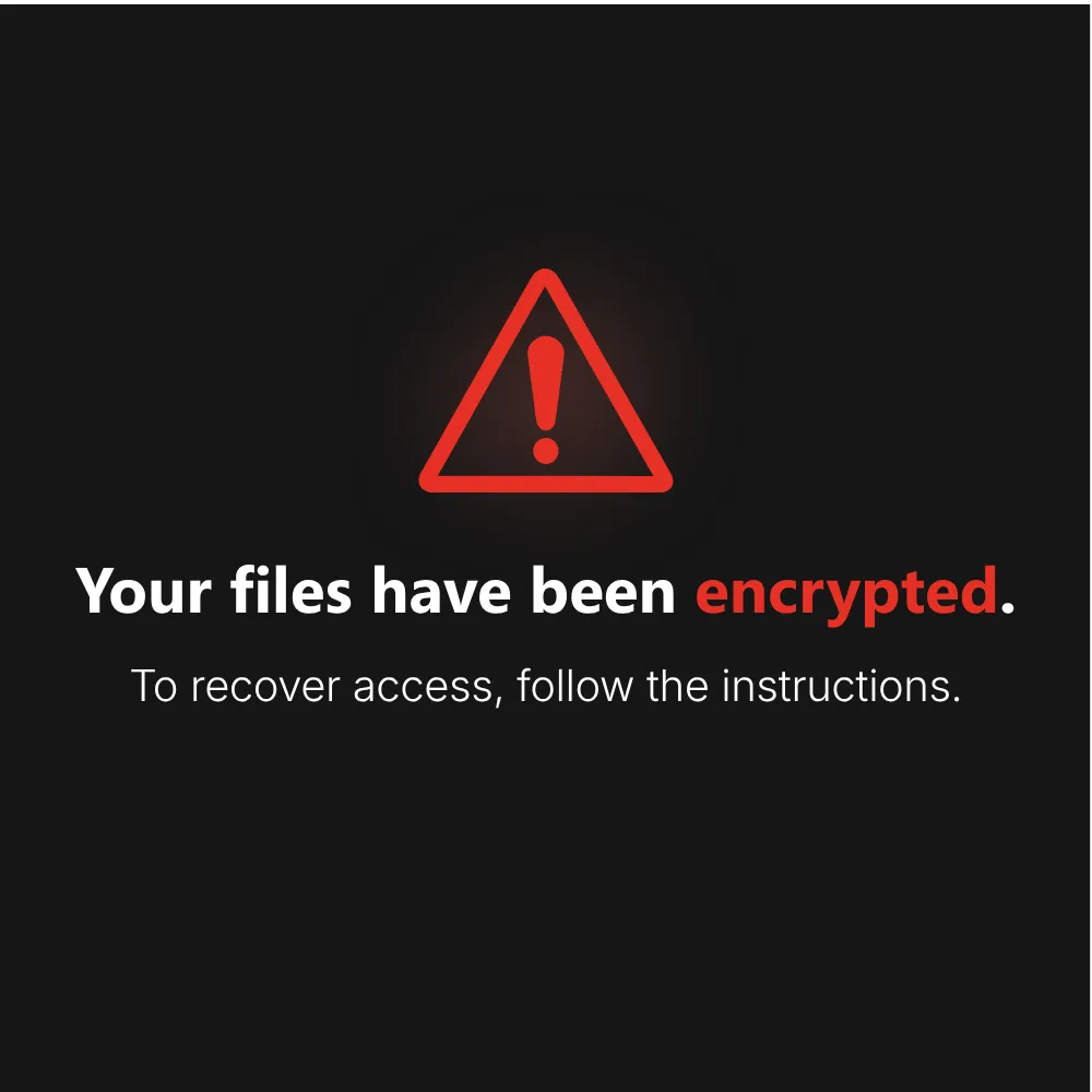 Ransomware alert showing encrypted files and recovery instructions on a dark computer screen