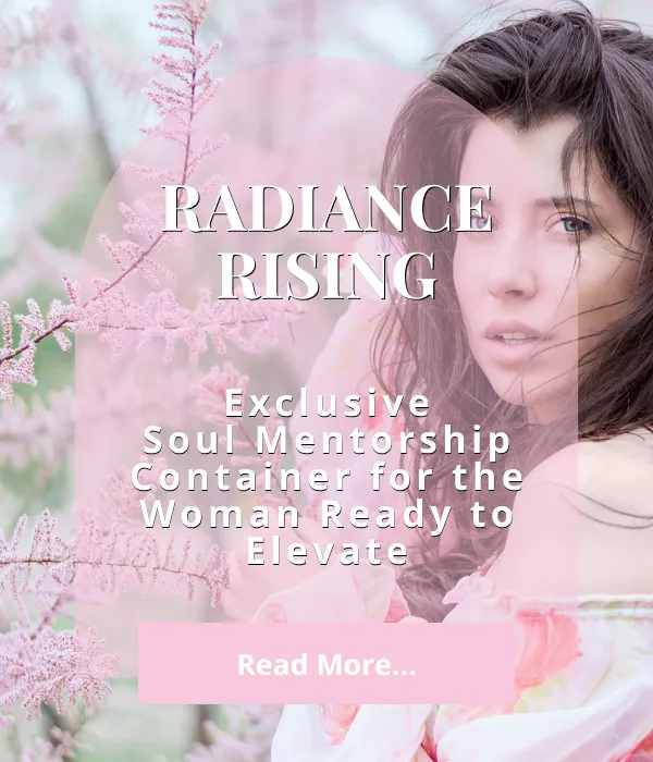 radiance rising ad with woman amongst pink flowers