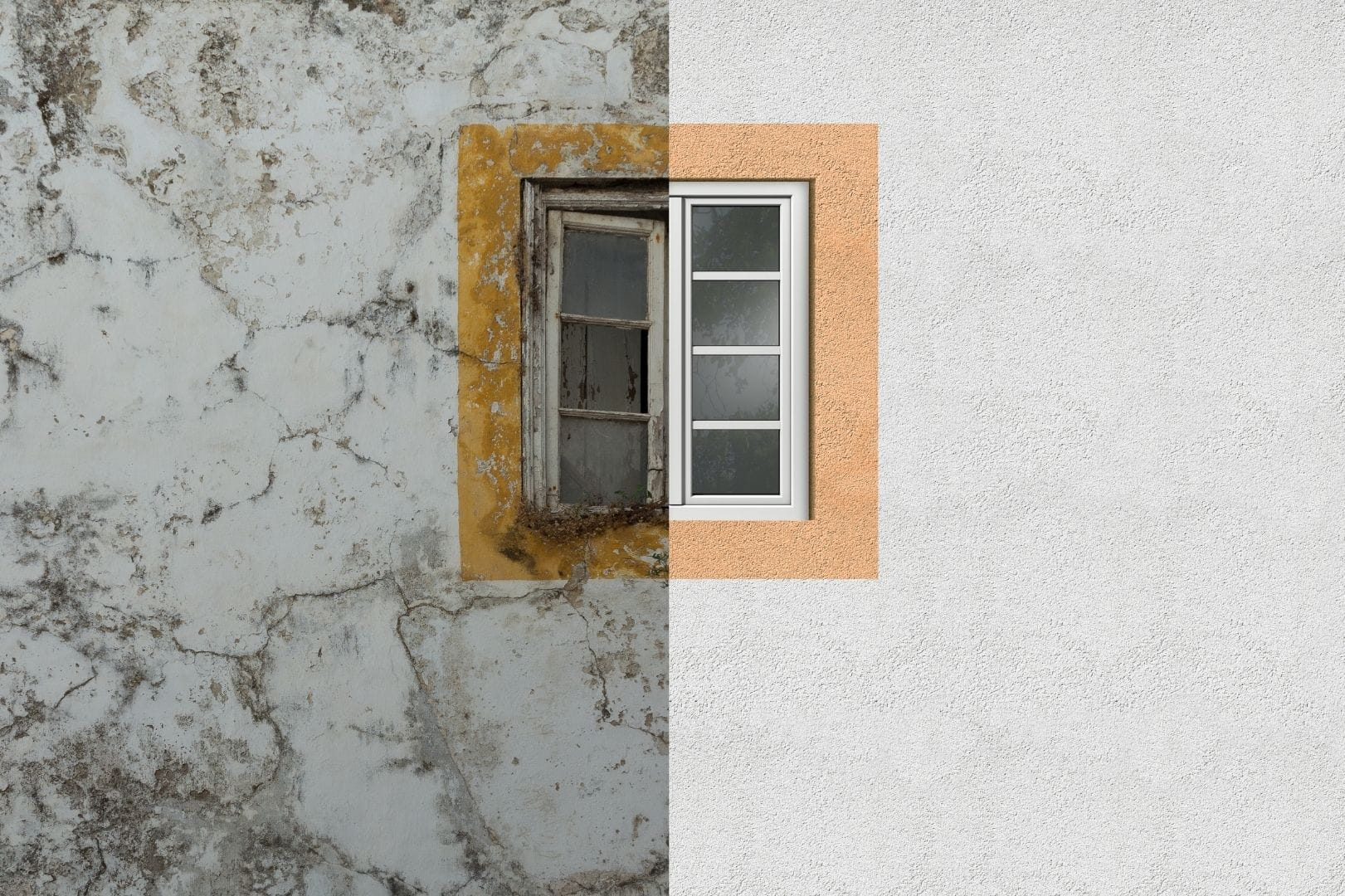 Avant après ravalement de façade à Dreux sur une maison ancienne avec crépi blanc