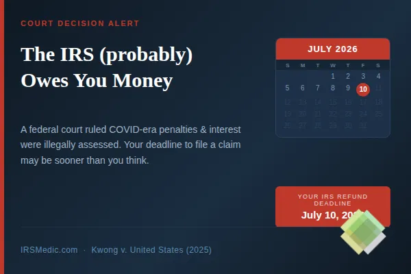 IRS COVID Penalties Refund: Kwong Ruling & July 2026 Deadline
