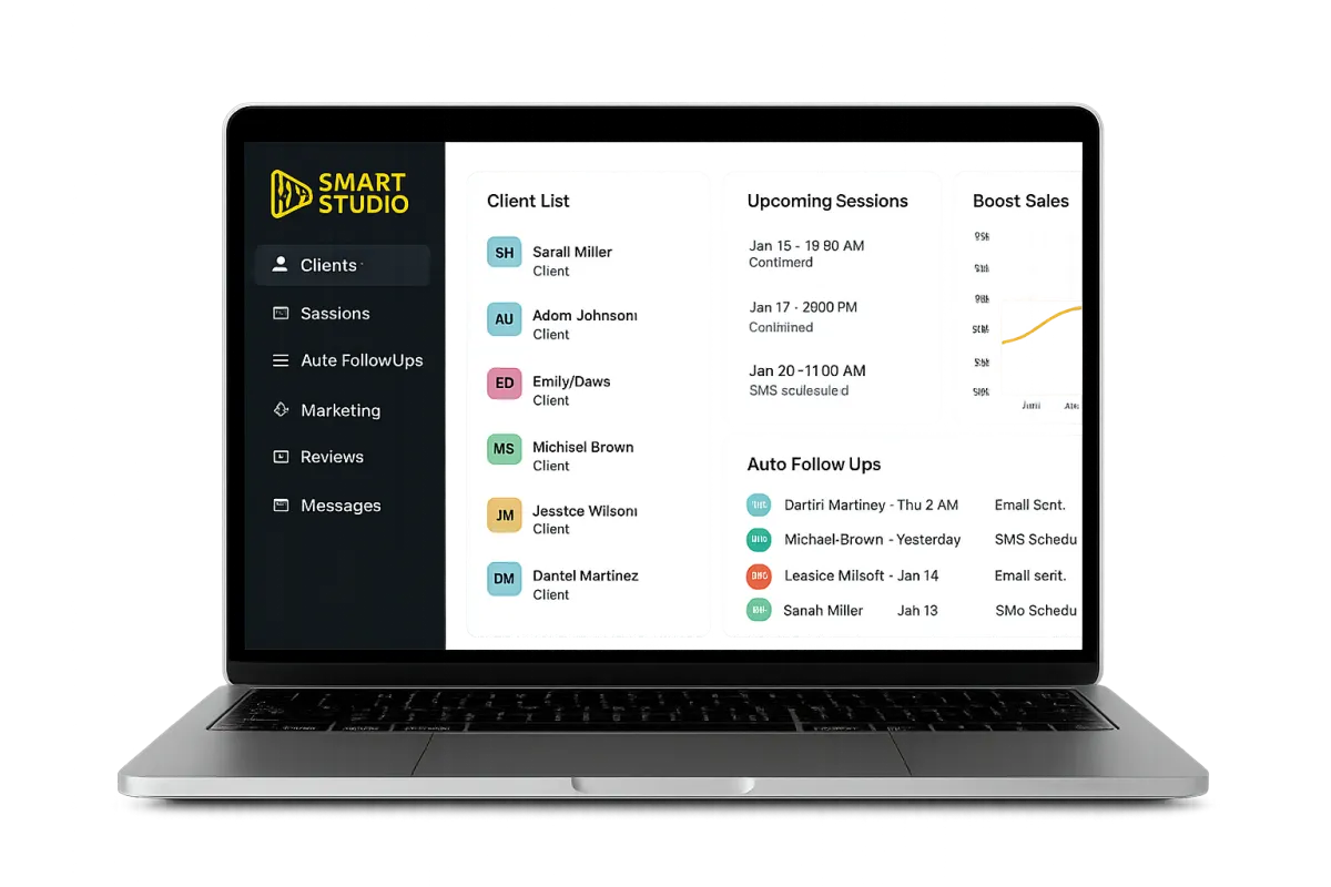 CRM software for recording studios with automation and booking panel visible