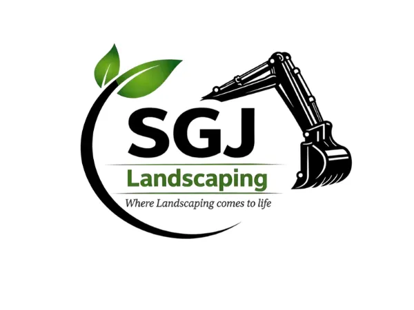 SGJ Landscaping company logo with lawn mower and tree graphic