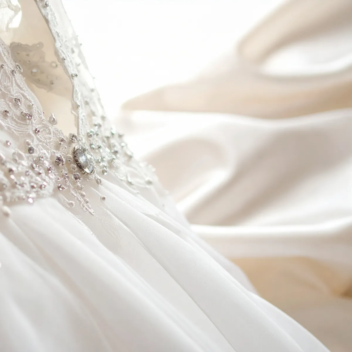 Bespoke bridal beauty details with elegant fabric and embellishments