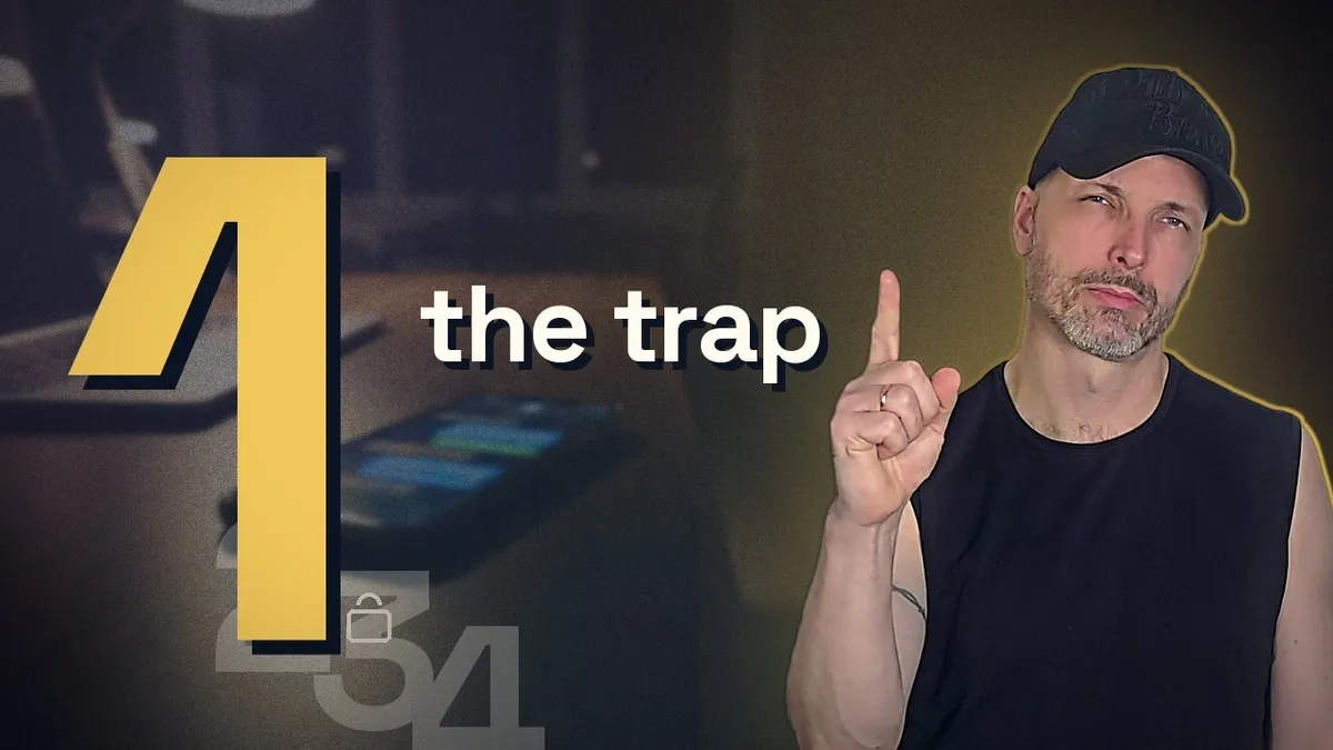 Video thumbnail: Uldis holding up one finger beside a large number 1 and the words the trap, with faded numbers 2, 3 and 4 and a padlock behind it.