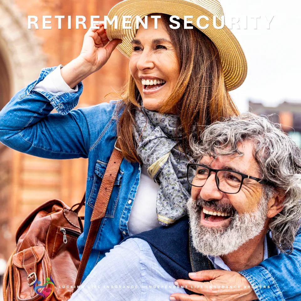 A happy older couple smiling because they have Lucking Life Insurance