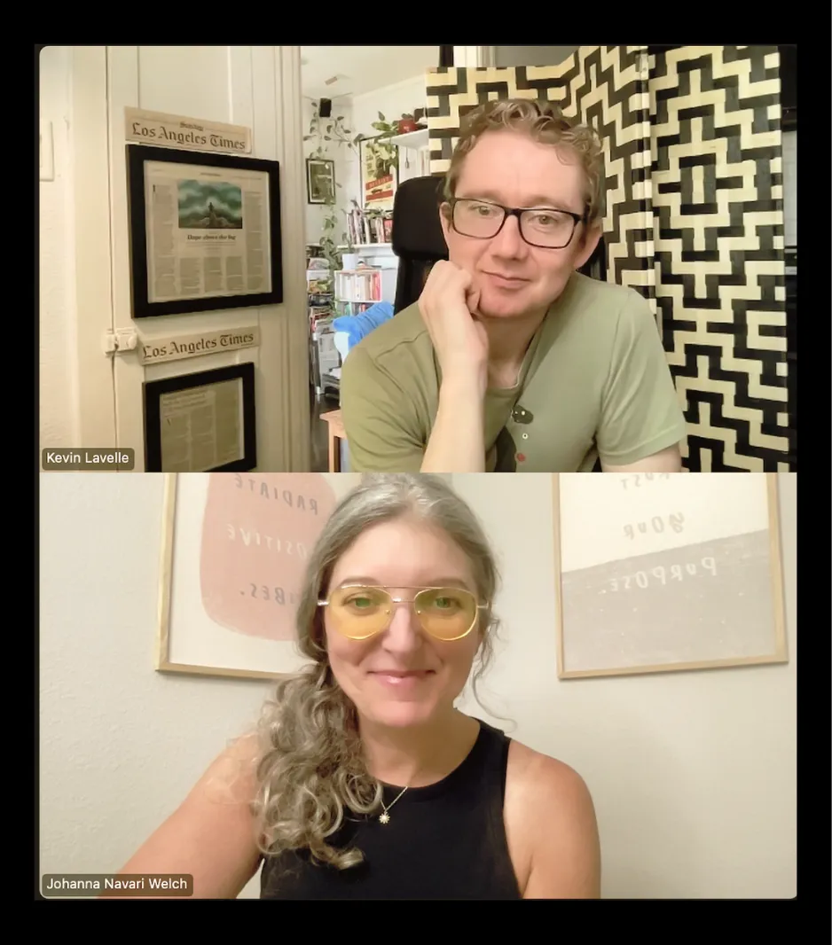Johanna Navari Welch and Kevin Lavelle working, creating, and building brands on Zoom.