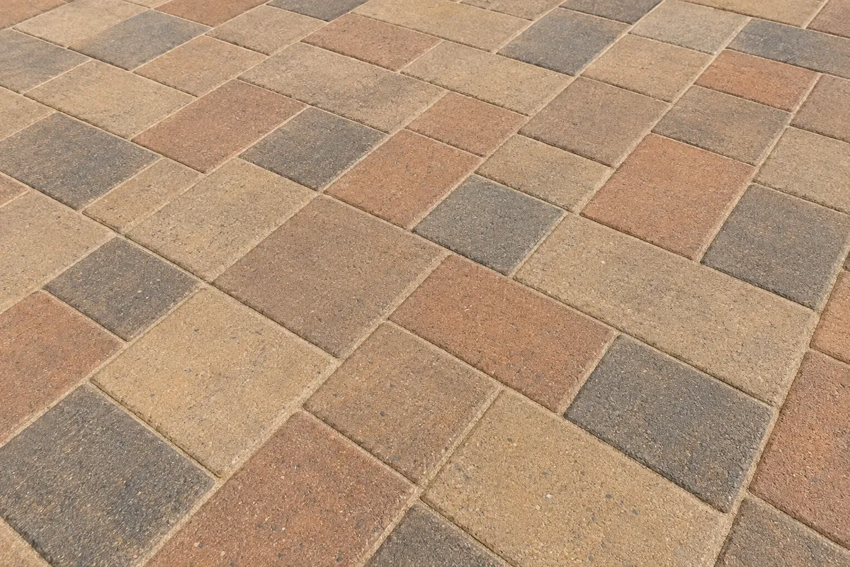 Natural matte finish top-down paver stone texture showing deep joint stabilization