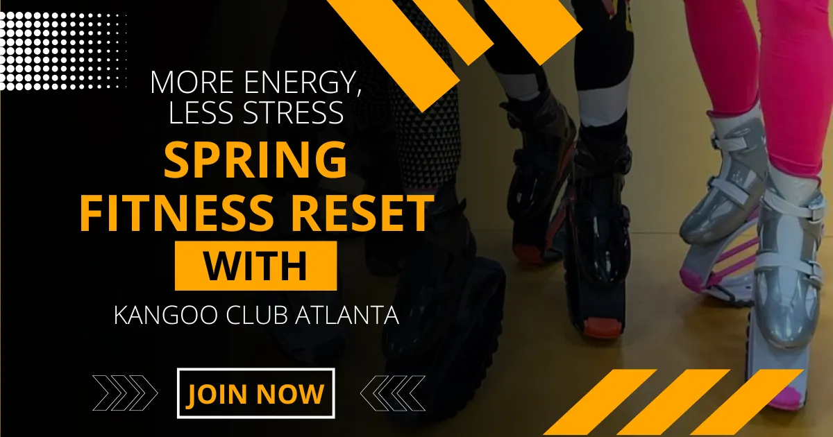 Kangoo Club Atlanta spring workout class focused on boosting energy and reducing stress using rebound boots
