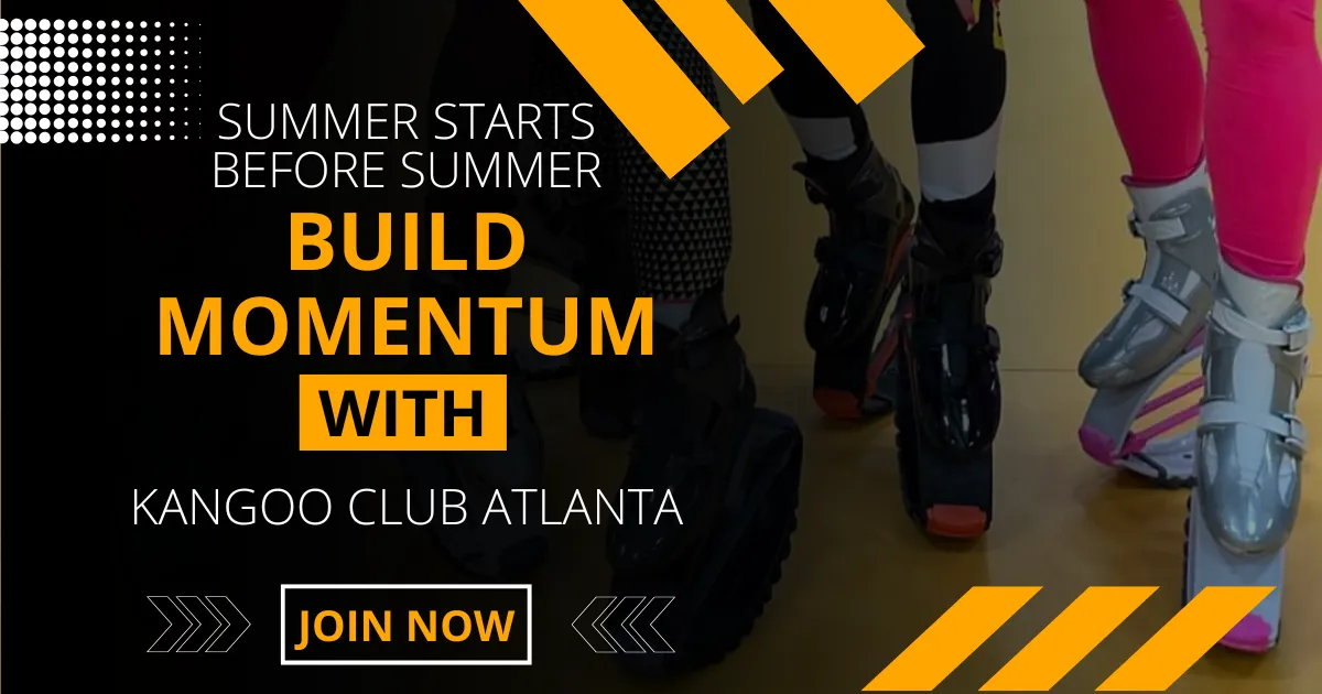 Kangoo Club Atlanta May workout class with participants exercising in Kangoo Jumps rebound boots