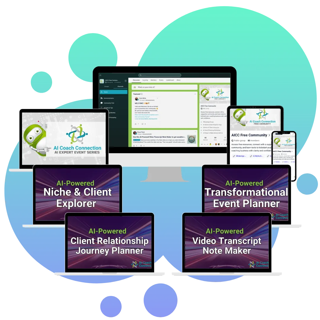 AI-powered tools for coaches, including the Niche & Client Explorer and Transformational Event Planner.