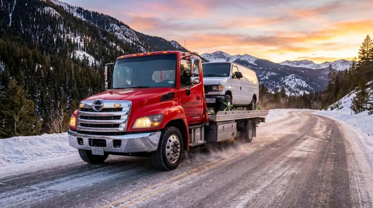 Car secured on a flat bed tow truck for damage-free towing