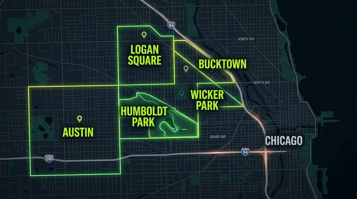 Map of West Side Chicago: Wicker Park, Bucktown, Logan Square, Humboldt Park, Austin