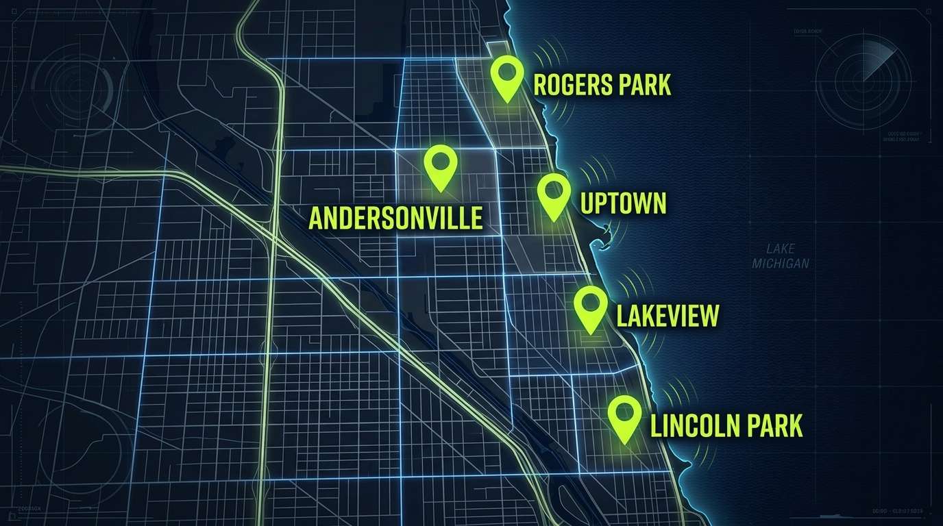 Map of North Side Chicago: Lincoln Park, Lakeview, Rogers Park, Uptown, Andersonville