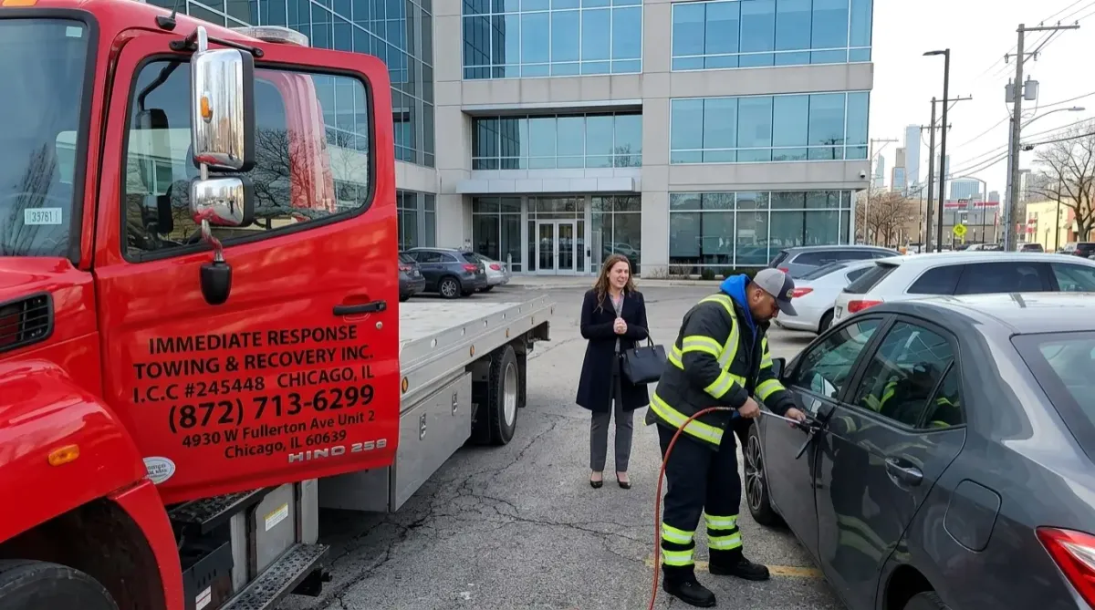 Technician unlocking car in parking- Lockouts at Work Commercial & Office Locations