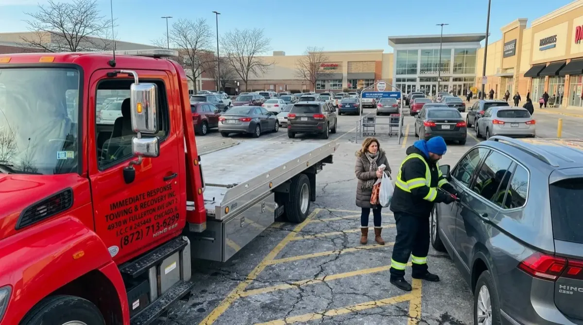 Tow truck unlocking Car during Lockout at Shopping Areas & Malls