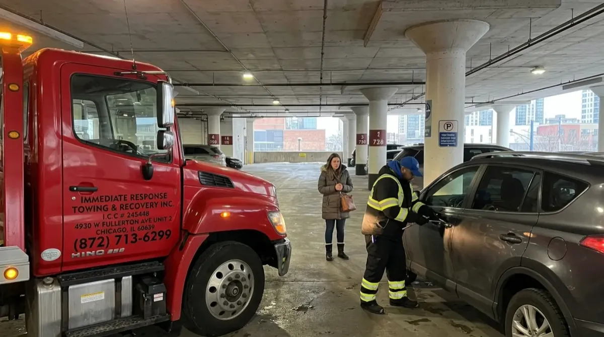 Tow truck helping car Lockout at Garages- Underground & Multi-Level Structures