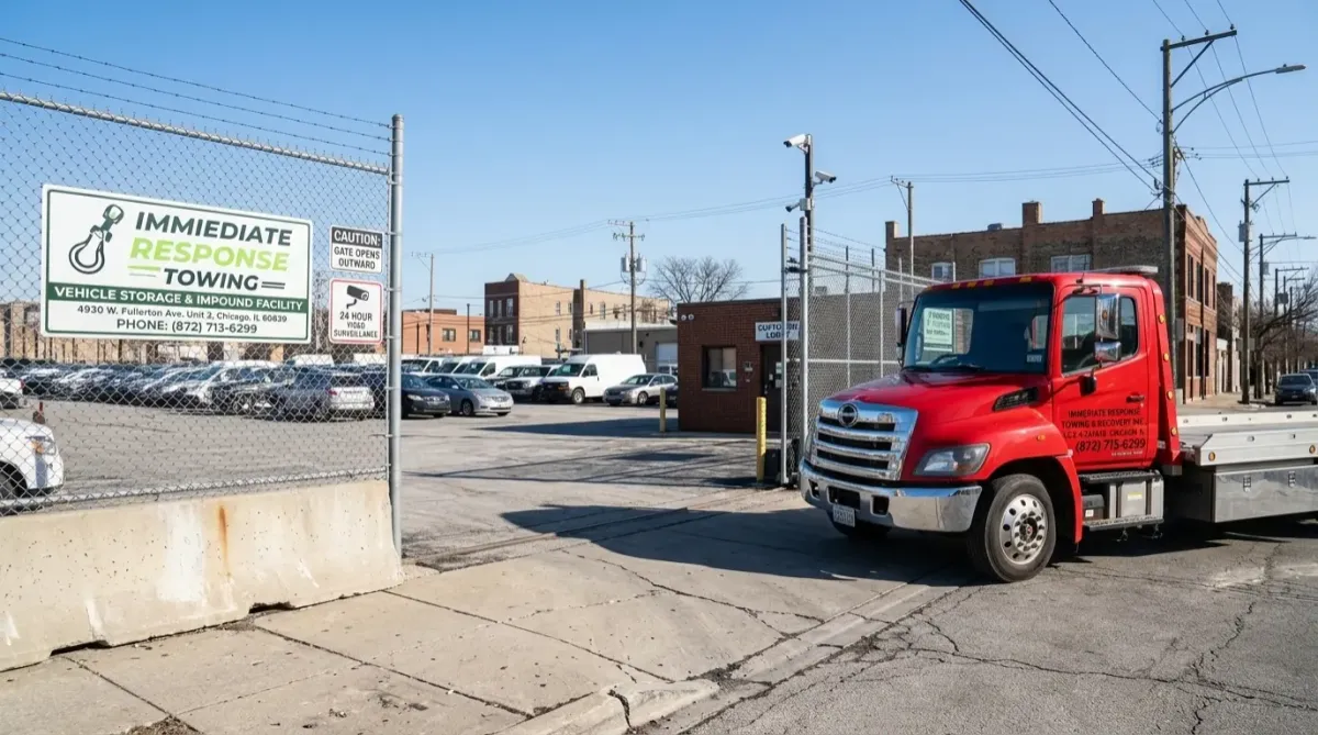 Tow truck at Secure Vehicle Storage Facility