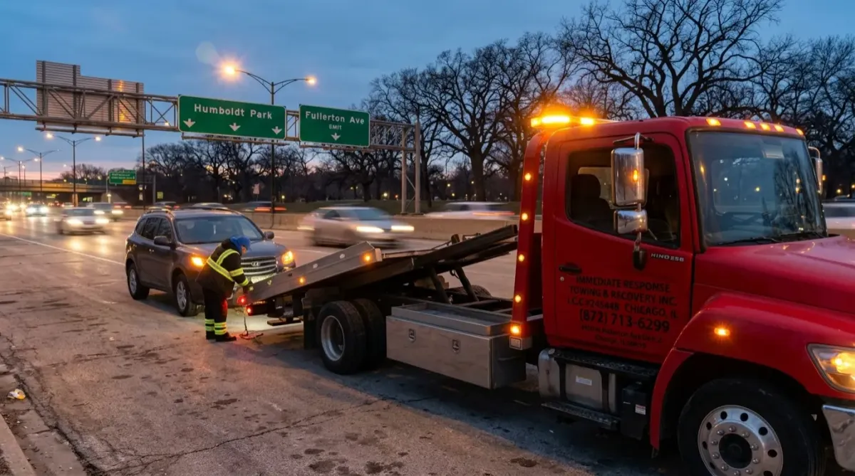 Tow truck responding to emergency road clearance