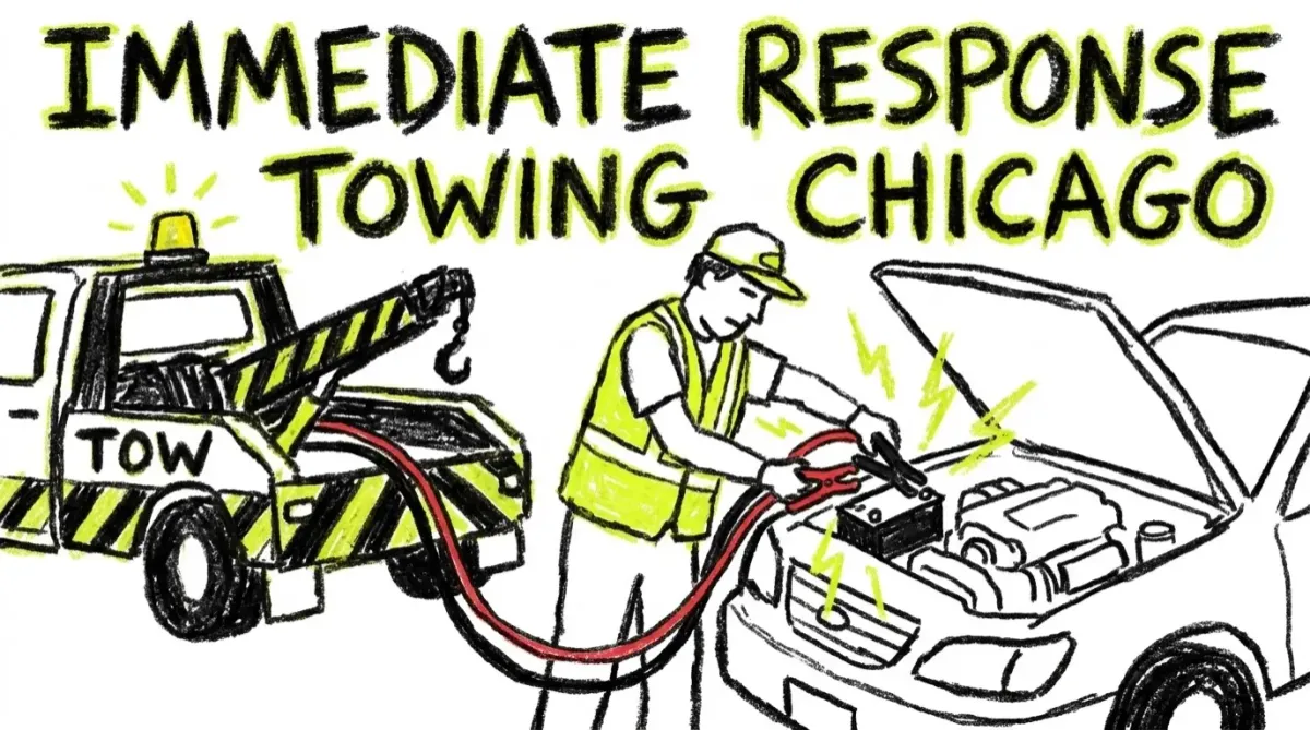 Technician jumping car battery to provide Start service