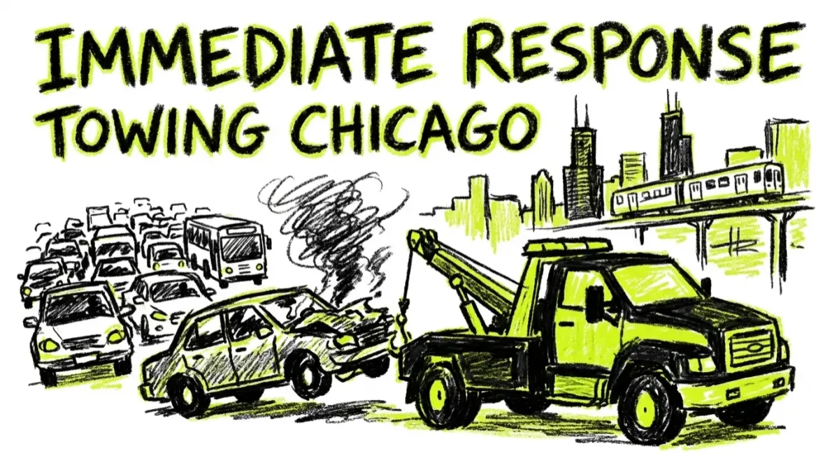 Tow truck clearing blocked traffic in Chicago