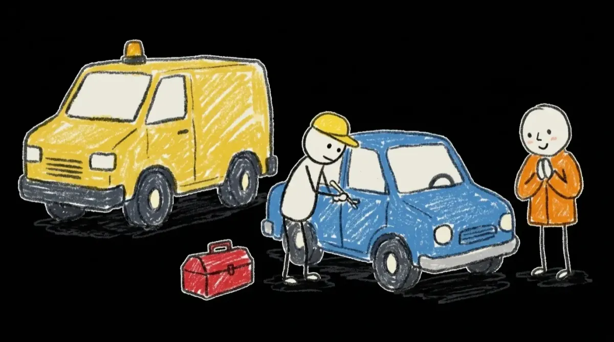 Technician unlocking car door after lockout