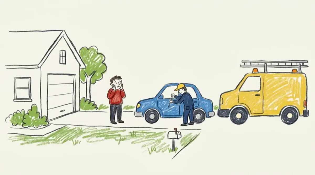 Technician unlocking car in Home driveway