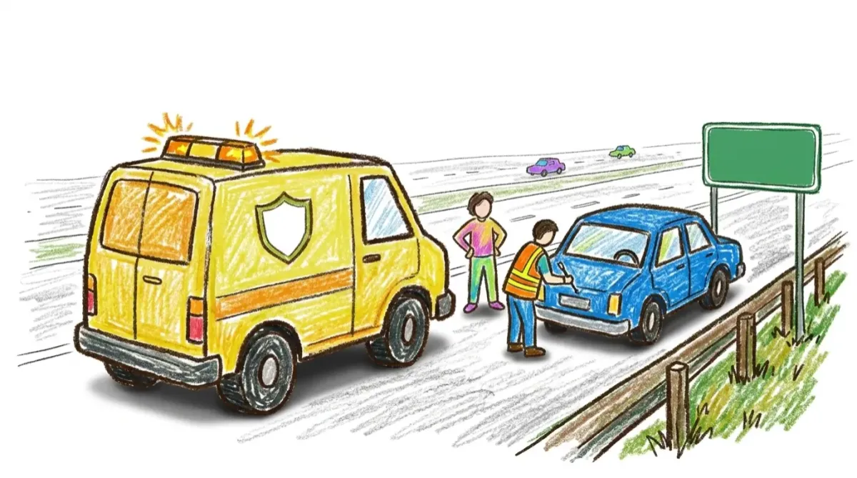Technician unlocking car on expressway