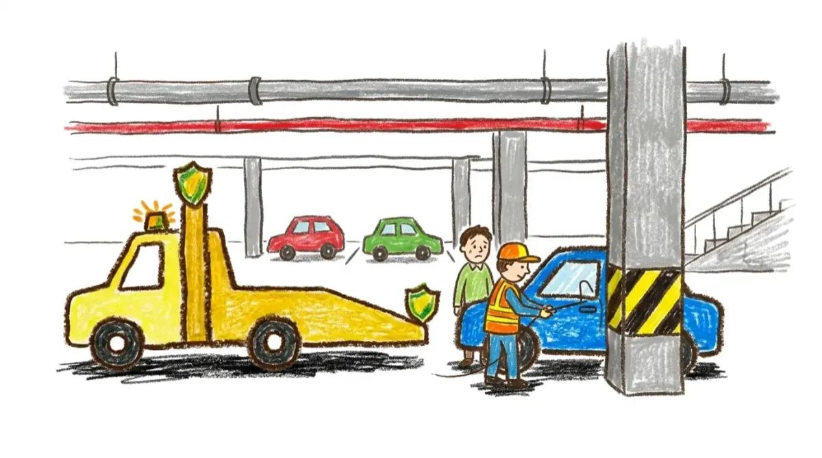 Technician unlocking car in Underground Garage