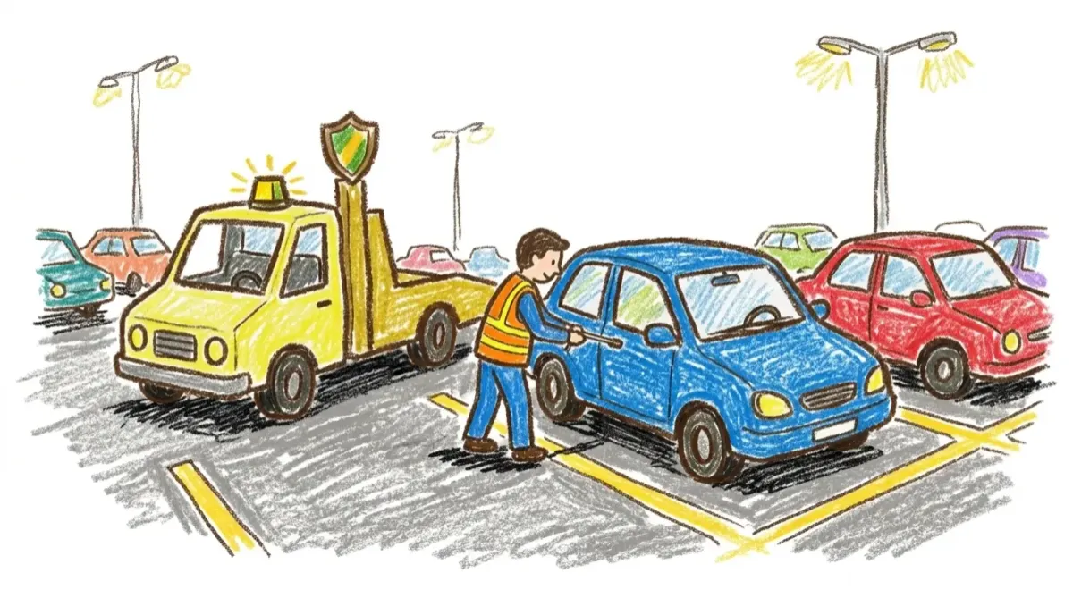 Technician unlocking vehicle in public Parking Lot