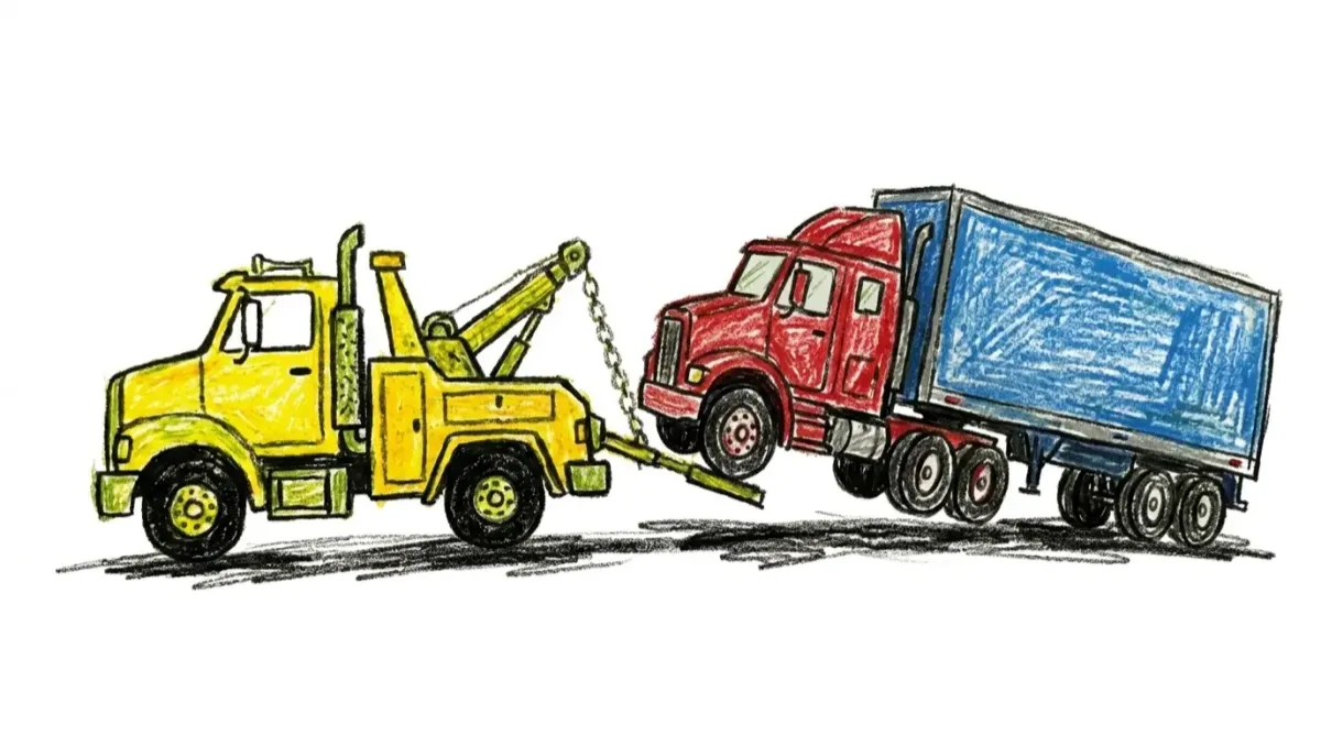 Tow truck towing Tractor-Trailer