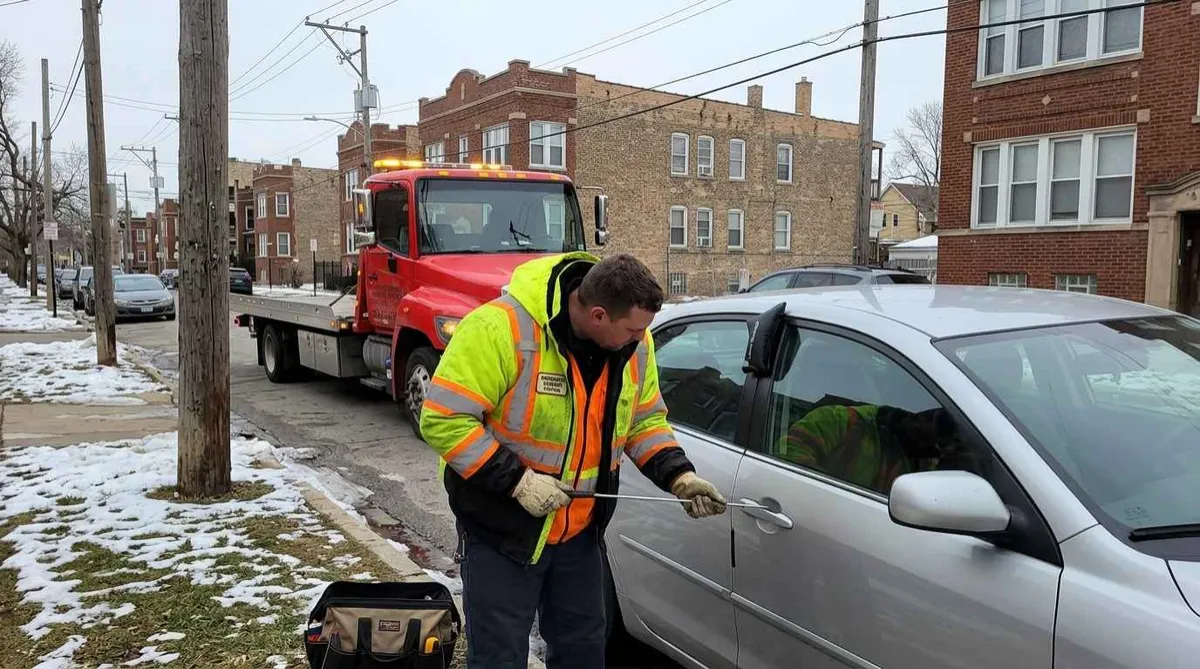 Roadside technician unlocking a car door without damage in Hermosa Chicago