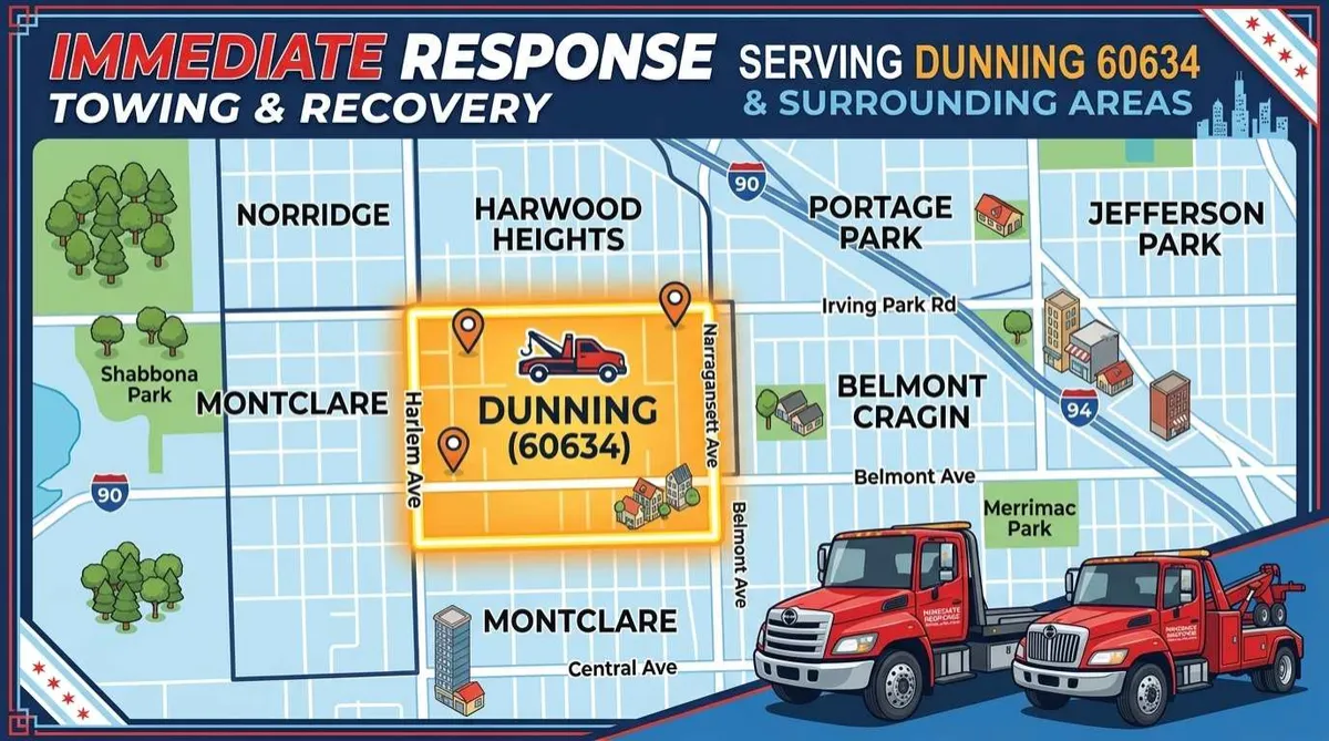 Map of Dunning 60634 and nearby neighborhoods served by Immediate Response Towing