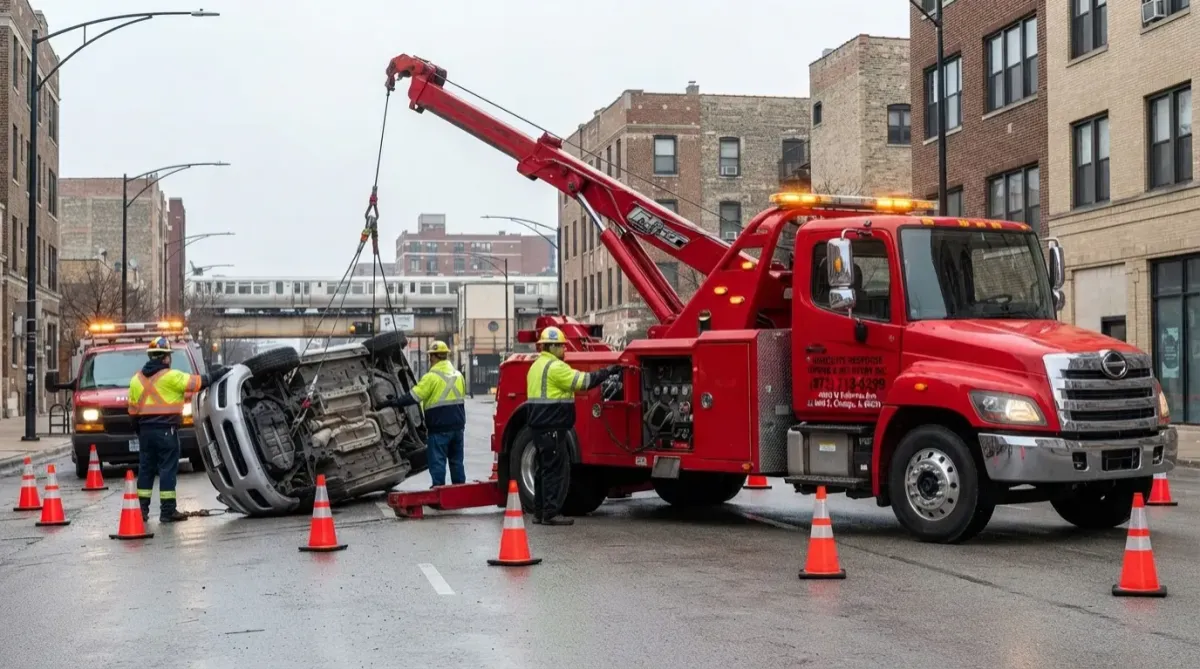 Careful repositioning, overturning recovery and alignment before loading when a crash leaves a vehicle upside down
