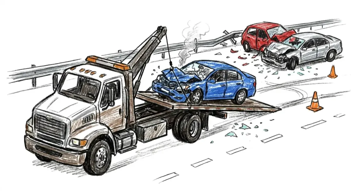 Tow truck removing damaged car for Collision Towing & Scene Removal