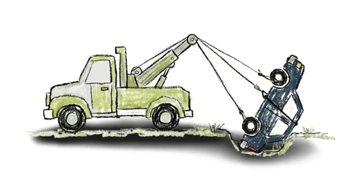 Tow truck repositioning, doing alignment before recovering flipped car