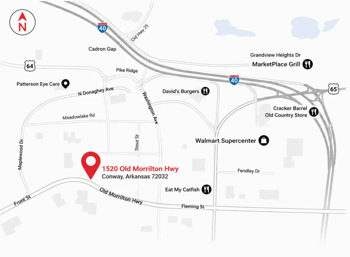 Map placeholder showing Central Arkansas Dance Center location in Conway, Arkansas