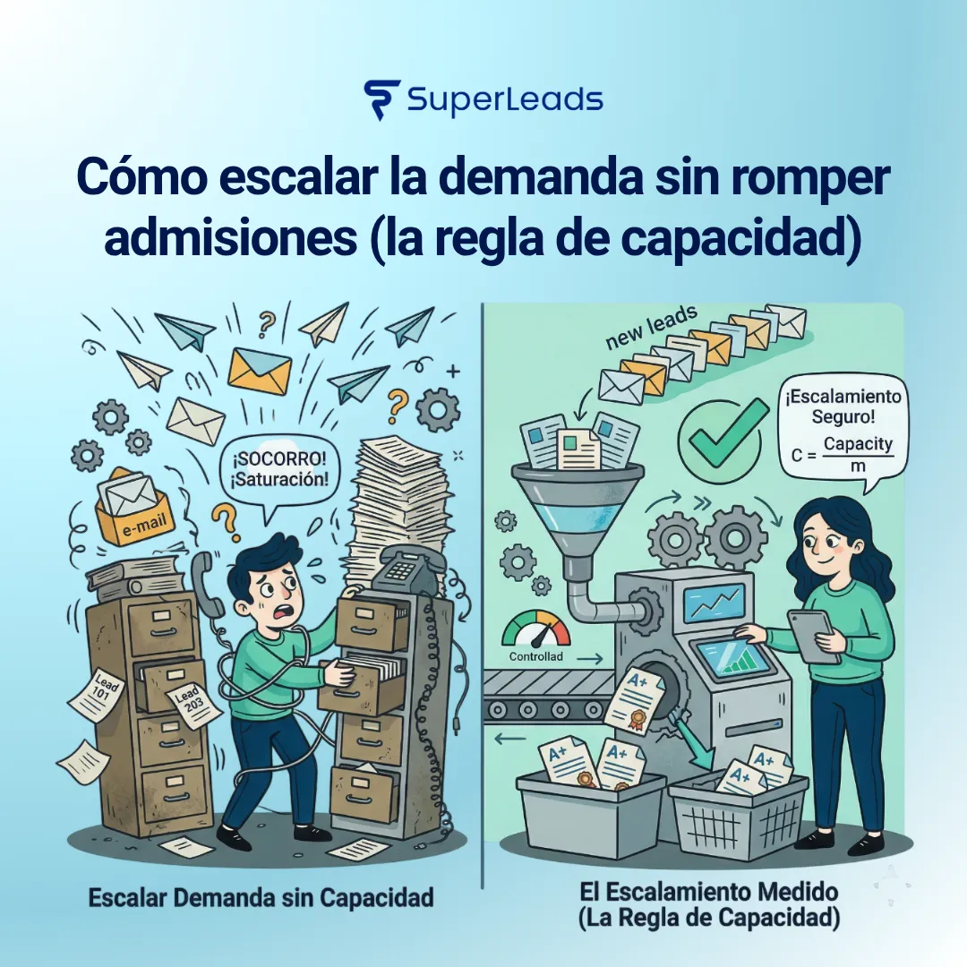Cómo escalar la demanda sin romper admisiones (la regla de capacidad)