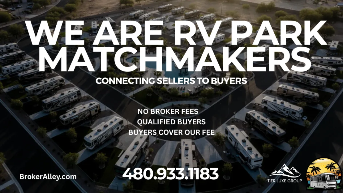 Modern RV park with clean sites, amenities, and sunset lighting