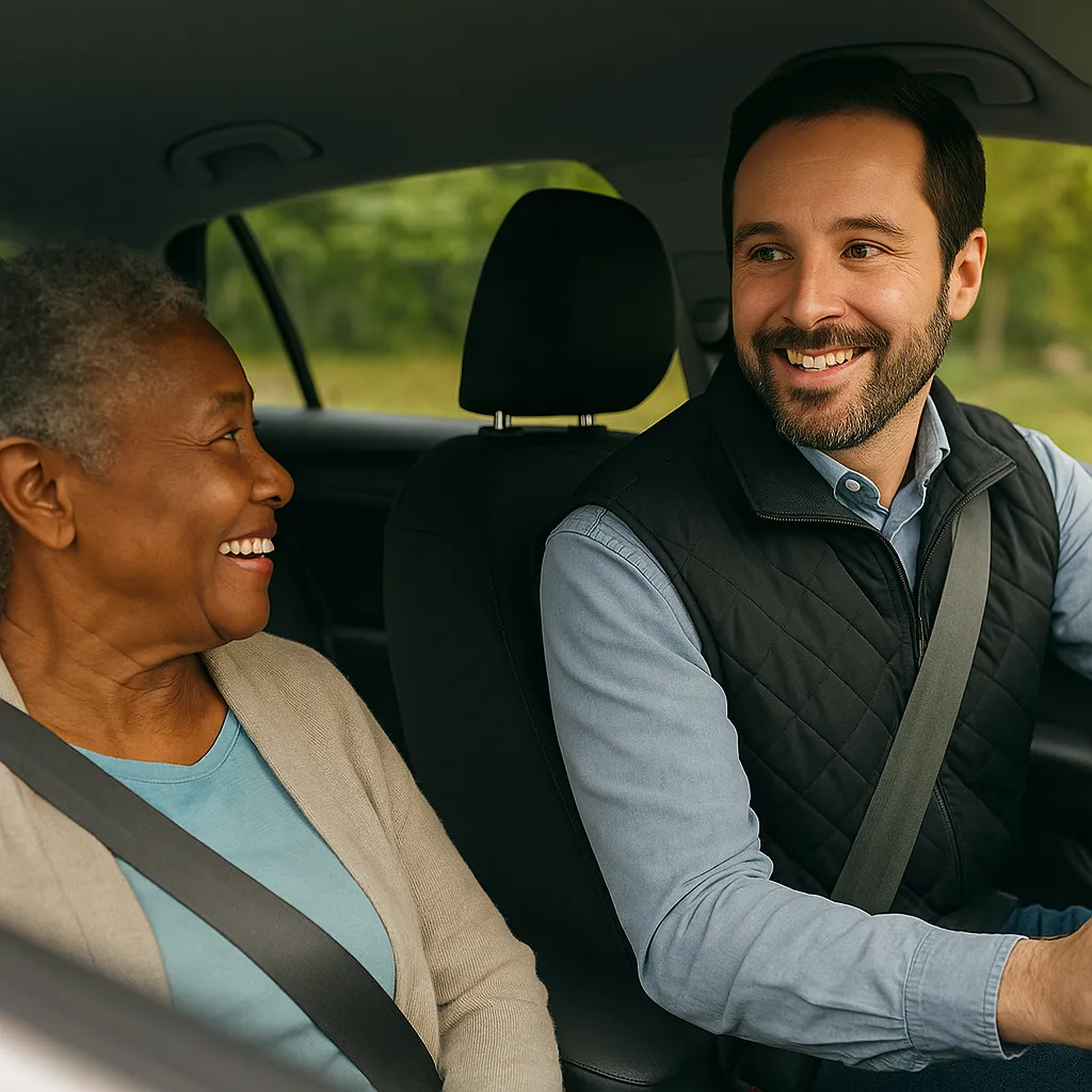 HU professioal driver with older rider