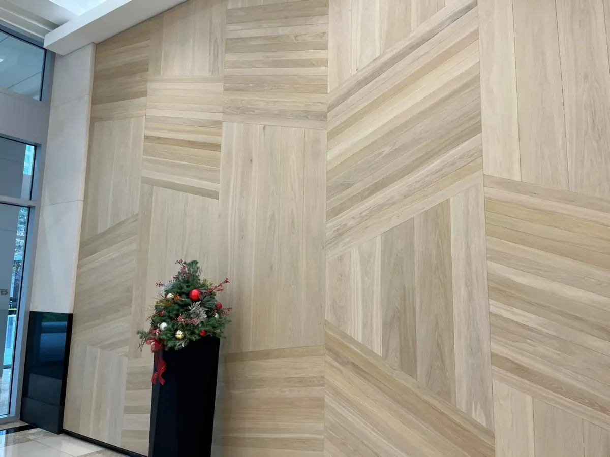 This photo features an accent wall using European Oak