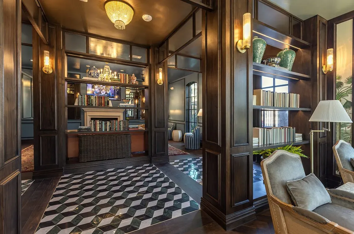 This photo showcases the walnut wood flooring at The Lancaster