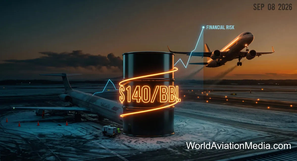 A symbolic, abstract 3D render combining the mechanical texture of oil refining with the clean digital interfaces of airline finance.