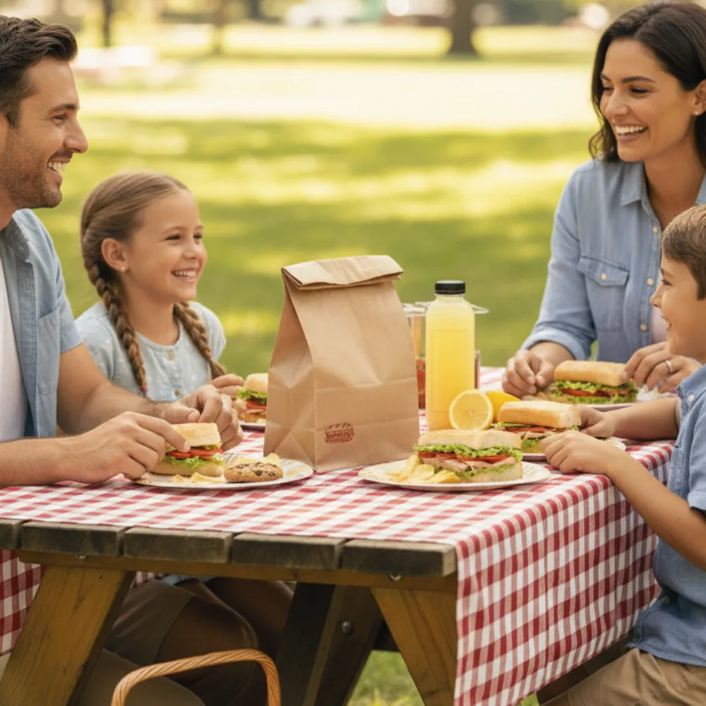 A hand-drawn Veggie Delight sandwich, showing grilled vegetables, creamy cheese, and crisp greens layered on rustic bread. The retro color palette and playful lines create a fresh, inviting look, set on a soft cream background for a modern deli feel.