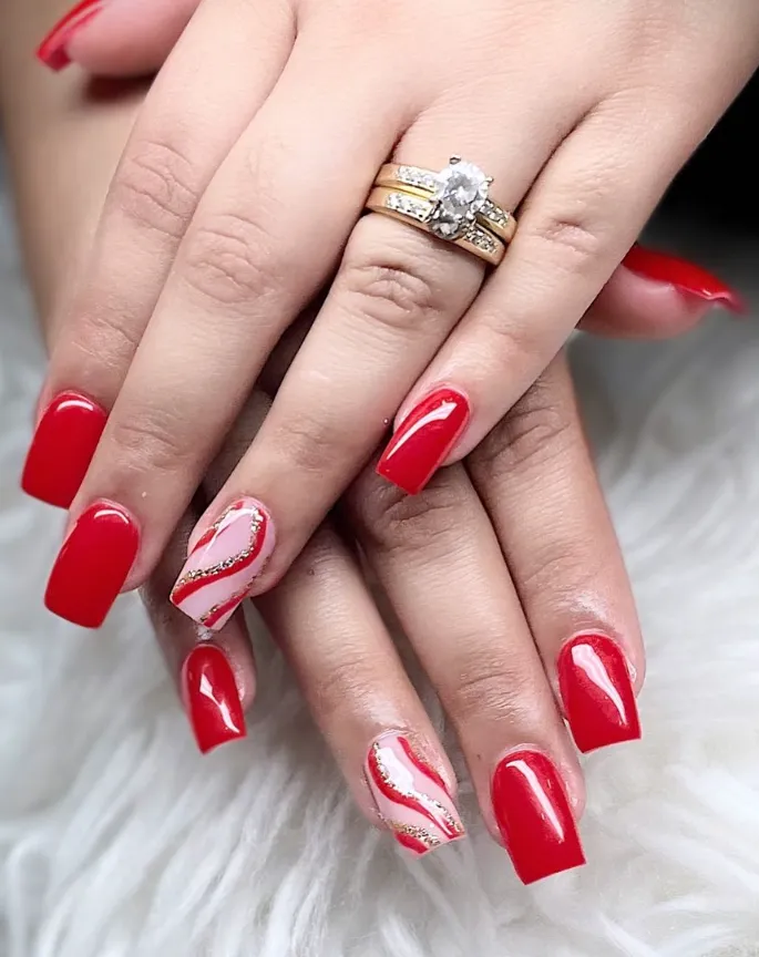 A pair of feet with a vibrant, multi-colored summer pedicure, toes painted in alternating bright shades, resting on a plush towel. Scattered flower petals and a cheerful spa setting create a lively, inviting mood.