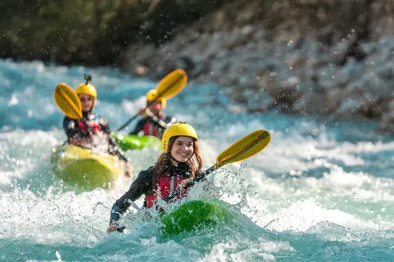 Woman hiking with poles