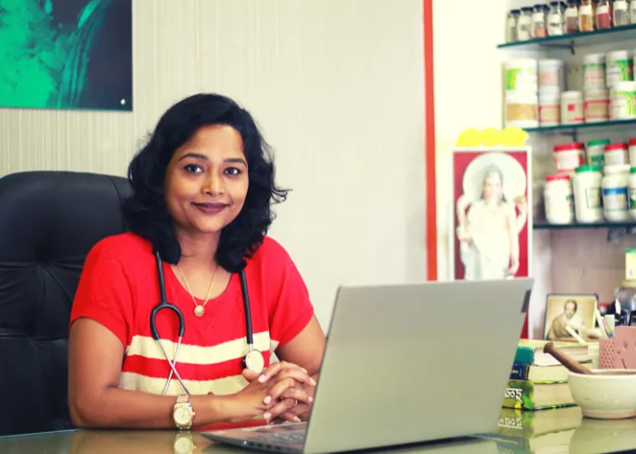 Student testing herbal cosmetic products in a home studio, moody lighting, natural props