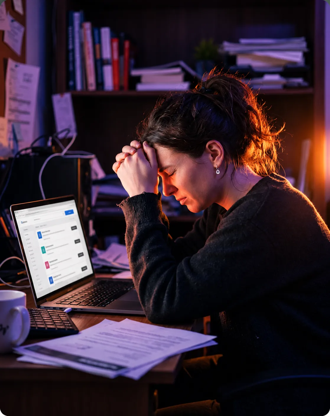 Frustrated job seeker staring at ghosted applications on laptop